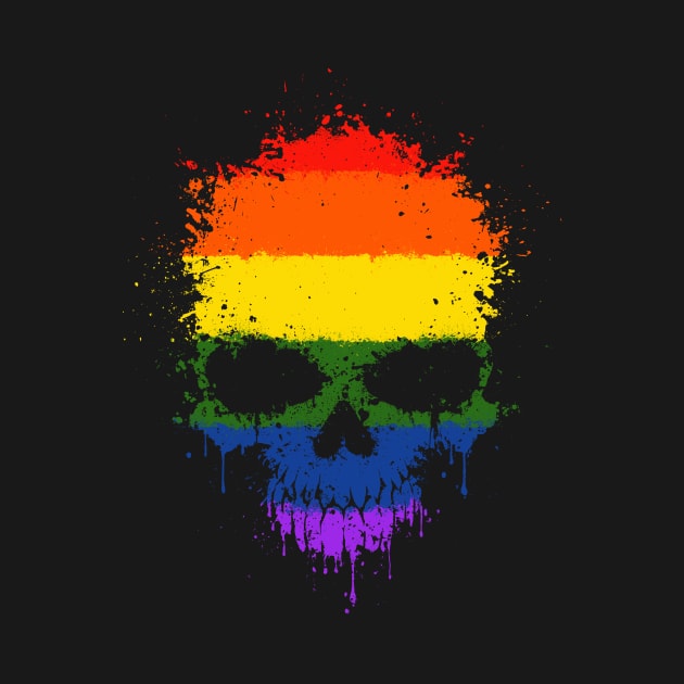 Chaotic Gay Pride Rainbow Flag Splatter Skull by jeffbartels