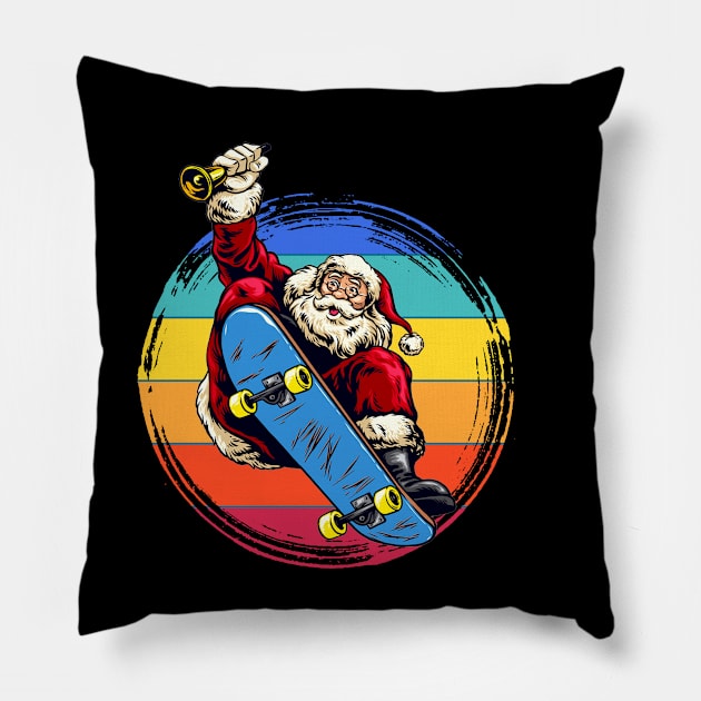 Santa Skateboarder Happy Christmas Merry Christmas Christmas Event Christmas Present Gift for Family for Dad for Mom for Friends for Kids Pillow by Abdelouafi Abajy