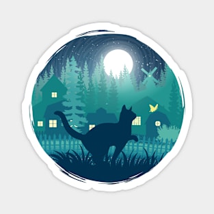 Night cat landscape Magnet