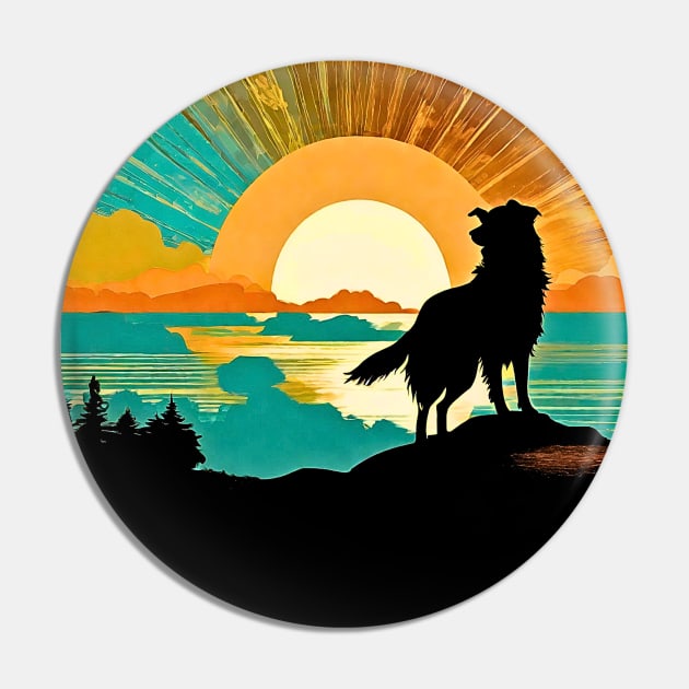 Border Collie Vintage Sunset Pin by Doodle and Things