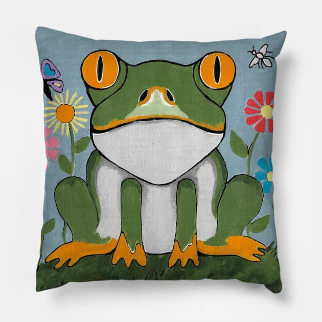 JUST Chillin Funny Frog Painting Pillow by SartorisArt1