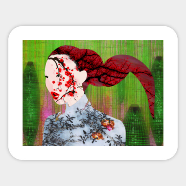 Asian Flower Woman Red Japanese Japan Print Woman Abstract Surreal