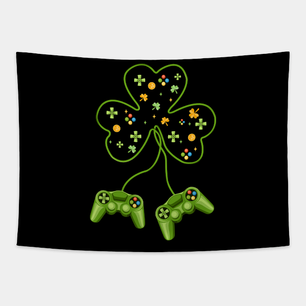 St Patricks Day Gamer Shamrock Video Game Tapestry by dreadtwank