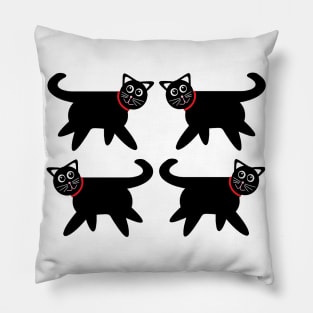 4 Black Cats in Red Collars Pillow