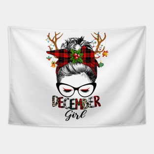 Reindeer Messy Bun December Girl Christmas December Birthday Tapestry