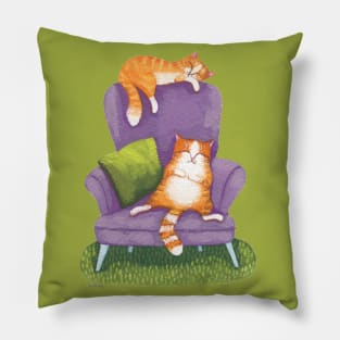 Sleeping Ginger Cats and Purple Chair Pillow