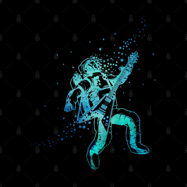 Astronaut Playing Guitar - Space Rock in Blue by Jitterfly