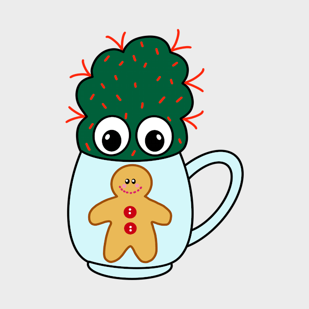 Cute Cactus Design #287: Mini Cactus With Red Spikes In Christmas Mug by DreamCactus