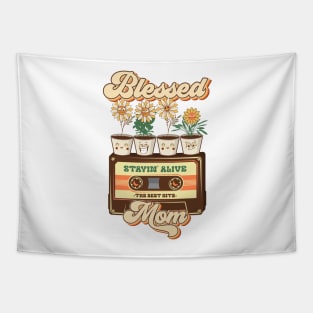 Mothers day plant  lover groovy cassette Blessed mom Tapestry