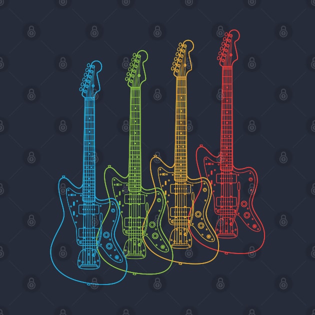 Four Offset Style Electric Guitar Outlines Multi Color by nightsworthy