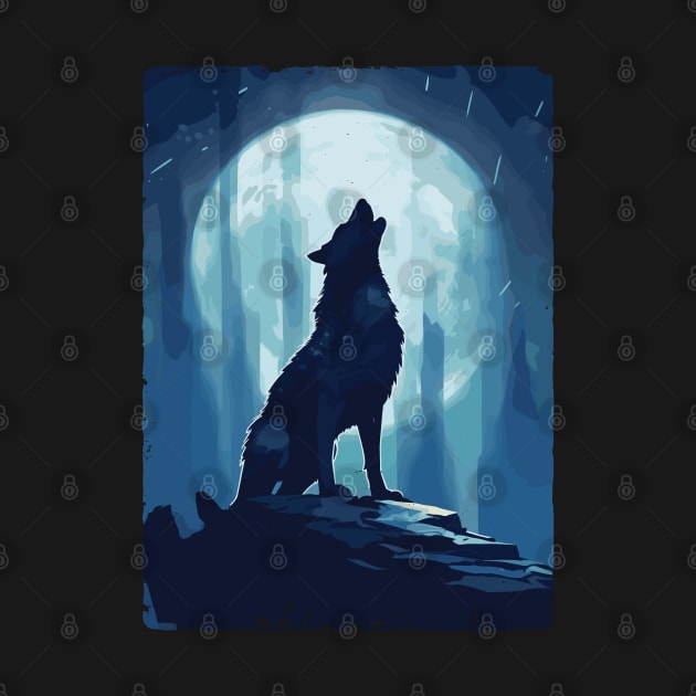 Full Moon Lone Aplha Blue Dire Wolf by RuftupDesigns