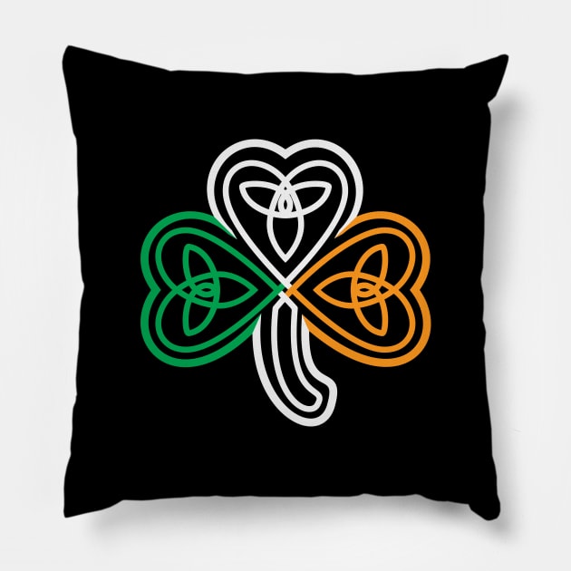 Ireland Flag Over a Celtic Knot Shamrock Pillow by Finji