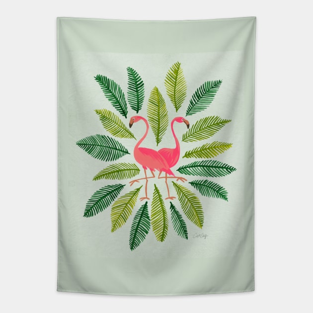 flamingos green Tapestry by CatCoq