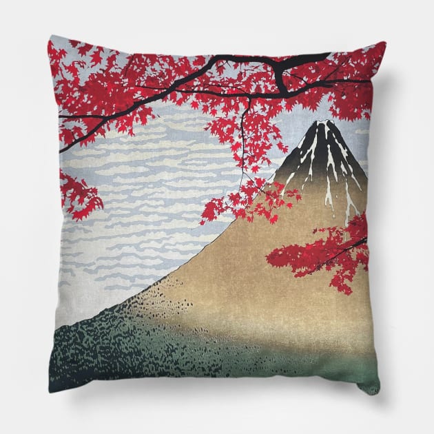 Mount Fuji Maple Leaves Momiji Japan Art Pillow by geekmethat