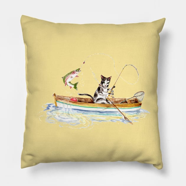 Cat Fishing on a Boat Pillow by Goosi