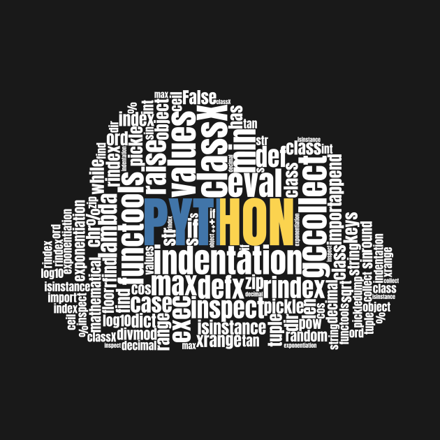 Python Word cloud t shirt for Programmers - Python Logo - T-Shirt ...