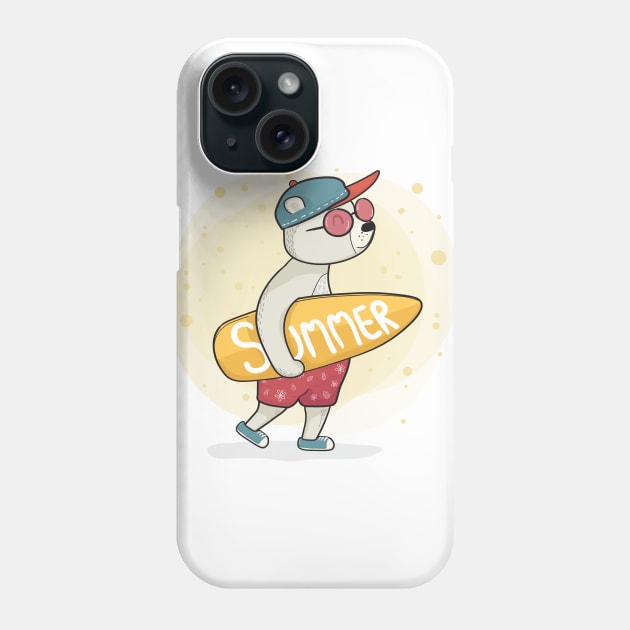 Cute bear with surfboard summer lover cute cartoon Phone Case by Janatshie