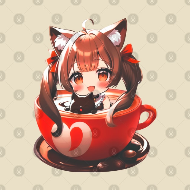 Cozy Chibi Cat Girl inside a Coffee Cup by MikaseSan