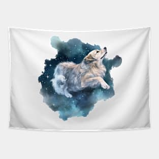 Celestial Space Dog Watercolor Art Tapestry