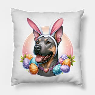 Thai Ridgeback Celebrates Easter with Bunny Ears Pillow