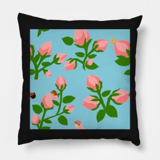 Sleeping Flower Bud Fairies - Blue Background Pillow