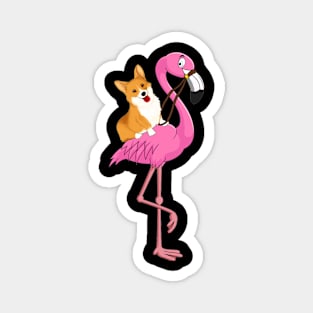 Corgi Rider Flamingo Funny Magnet