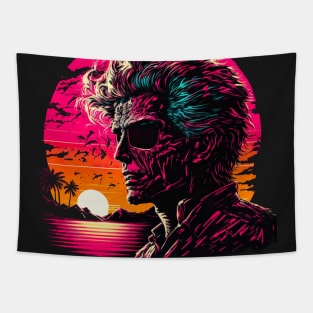 Zombie Relaxing Under Synthwave Sun Tapestry