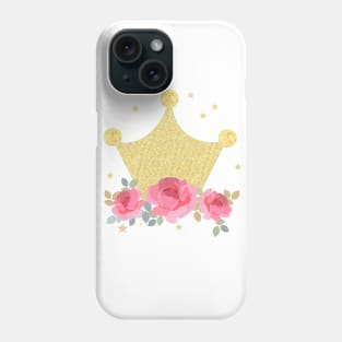 Shining crown with hand drawn pink roses Phone Case