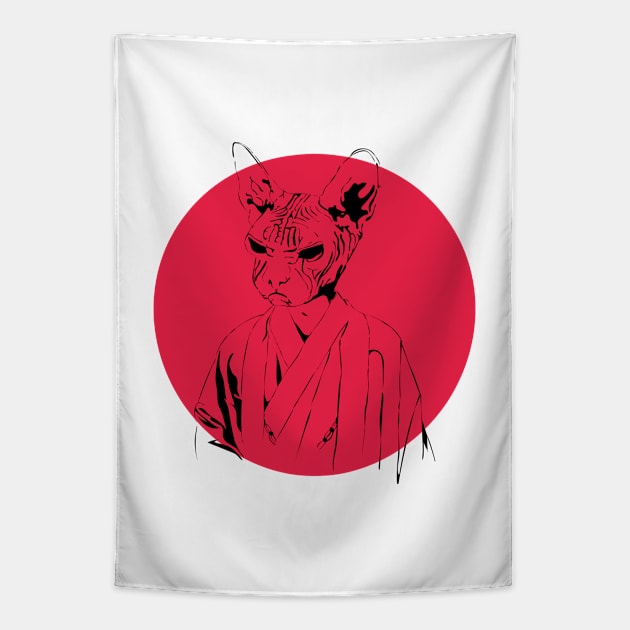 samurai cat Tapestry by purplecrowshub