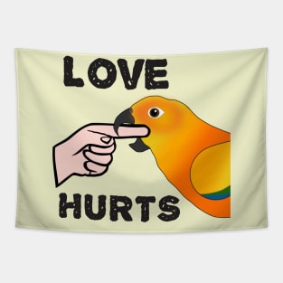 Love Hurts Sun Conure Parrot Biting Tapestry