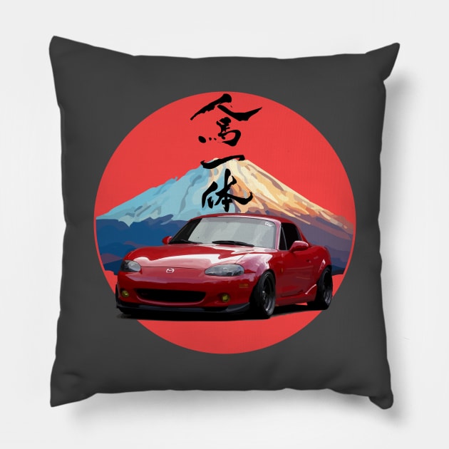 Red NB Mazda Miata/MX-5 - Mount Fuji Jinba Ittai Roadster Life Pillow by mudfleap