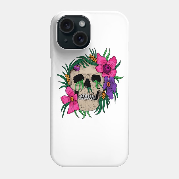 Woman Skull Flower Phone Case by Mako Design 