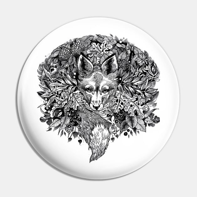 Black and white hiding Fox Pin by Saraknid