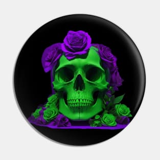 Captivating Halloween Green and Violet Skull Aesthetic Artwork with Urban Stylish Flair Pin