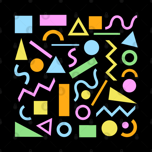 80s Style Shapes Pattern Color on Black by NataliePaskell