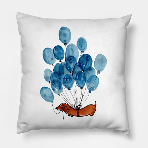 Dachshund and balloons Pillow by KaylaPhan