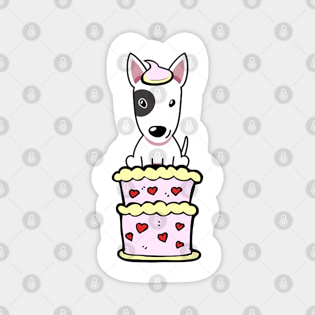 Bull terrier dog Jumping out of a cake Magnet by Pet Station