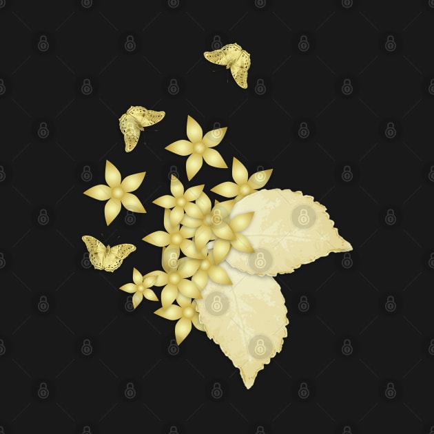 Elegant gold butterflies and gold flowers by hereswendy