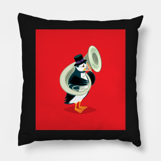 Puffin On A Tuba Pillow by sonhouse5