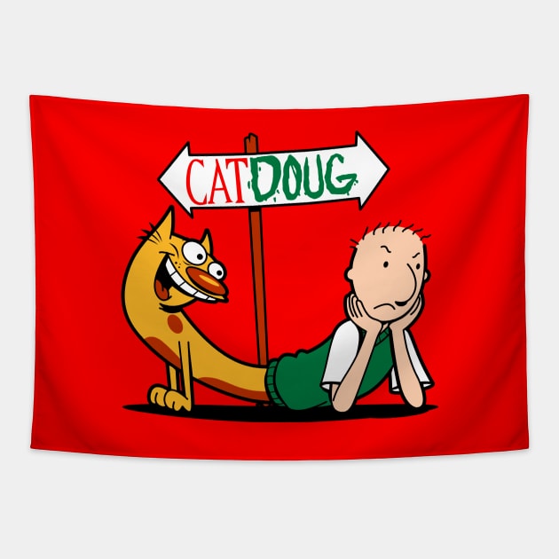 Funny Twin Cat Dog 90's Tv Retro Cartoon Mashup Parody Tapestry by BoggsNicolas