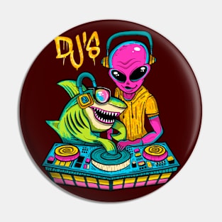 ALIEN AND SHARK DJ'S Pin