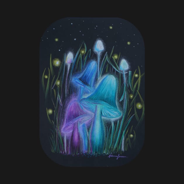 Fireflies and Psychadelic Mushrooms Glowing in the Dark by 1Redbublppasswo