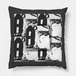 Haunted House Black and White Tile Pattern Pillow