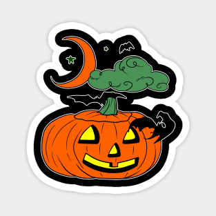 Cartoon Pumpkin Bats Clouds and Moon Magnet