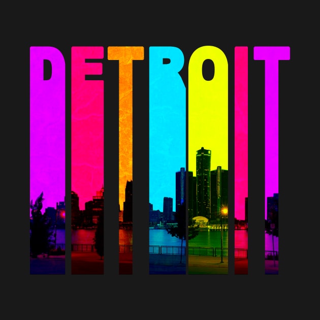 Retro Detroit Michigan Cityscape Skyline by phughes1980