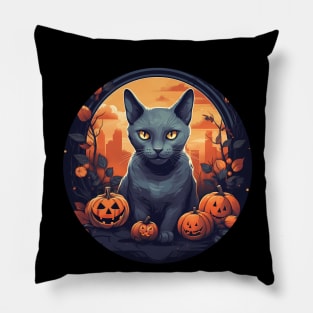 Russian Blue Cat Halloween, Cat Lover Pillow