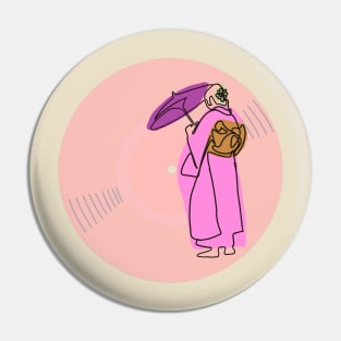 Vinyl - Japanese woman in a kimono minimalist line art (pink) Pin