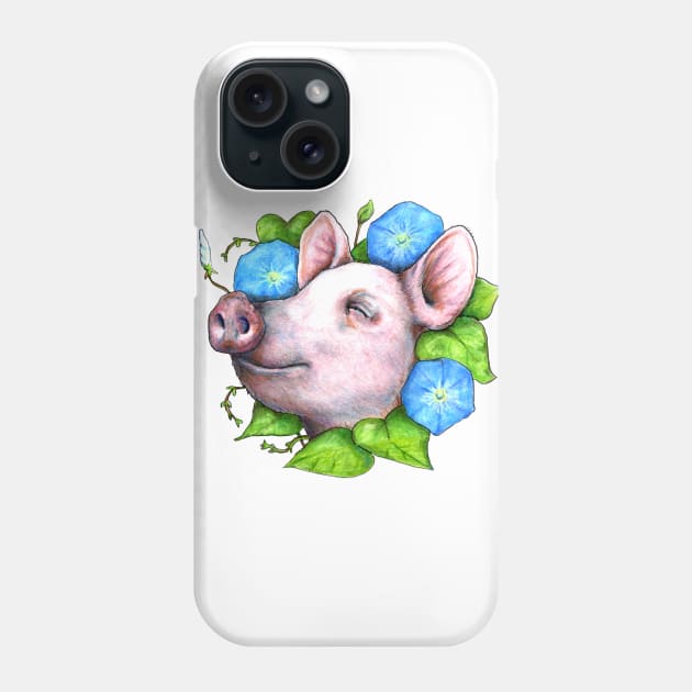 Pig in the Morning Glories Phone Case by Julie Townsend Studio