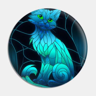 Blue Stained Glass Cat Pin