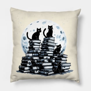Black Cats reading a banned books, watercolor sunset style, flowers growing from book, cats and books lovers Pillow